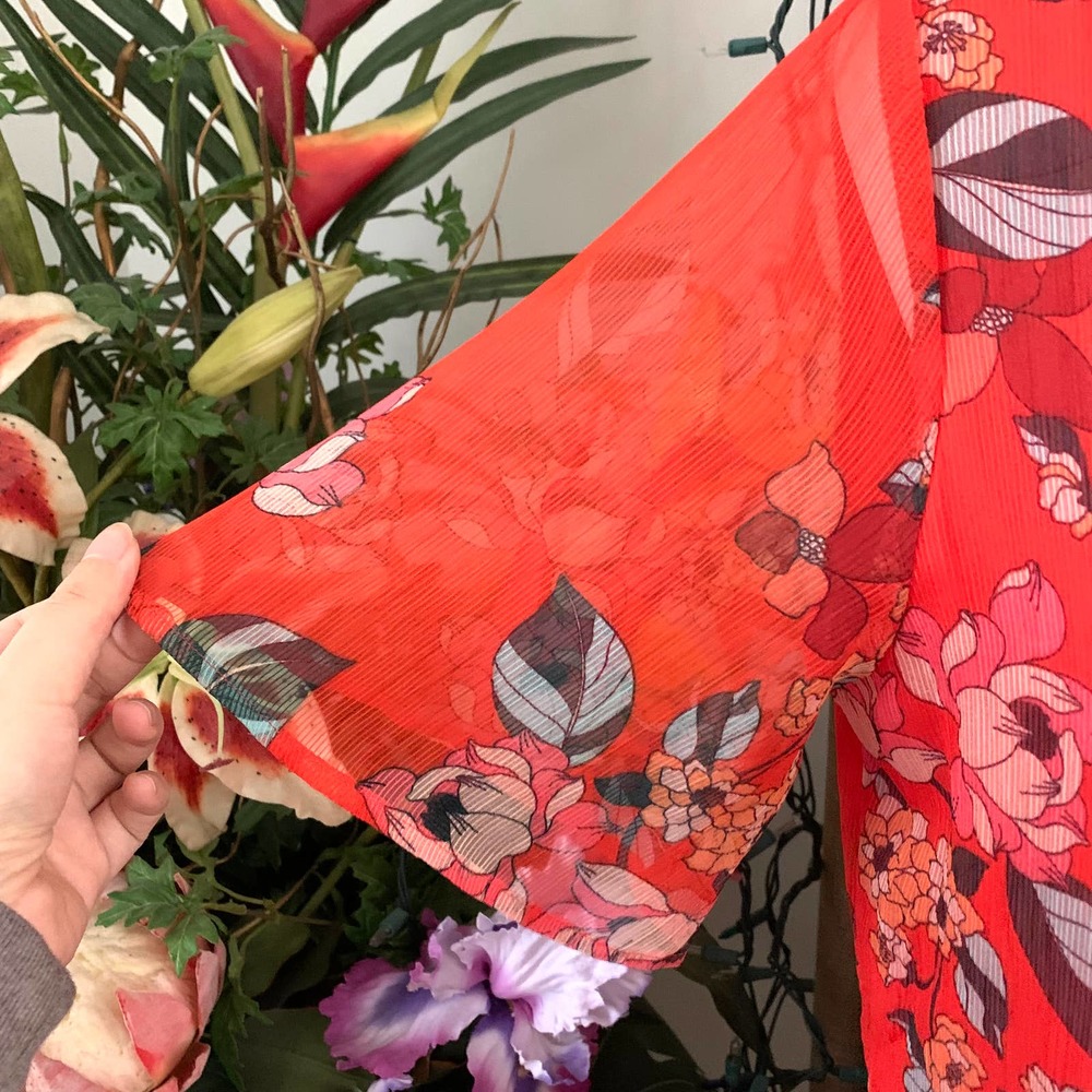 3/$15 A New Day Floral Print Short Sleeve Ruffle Wrap Dress in Red - Picture 8 of 14